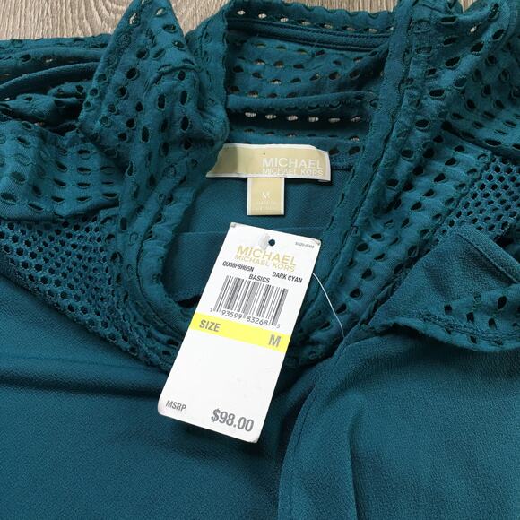 NWT Michael Kors Eyelet Mesh Top Flutter Mini Sheath Dress Dark Cyan Medium - Picture 4 of 7